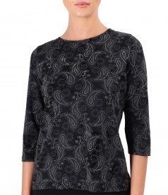 Blouse made of thick elastic jersey printed with paisley motifs