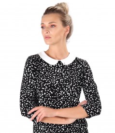 Blouse with round collar and crystals inserts