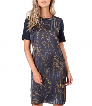 Casual dress with printed satin