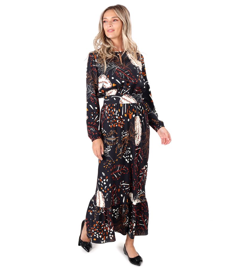 Long viscose dress printed with floral motifs