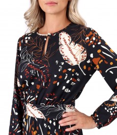 Long viscose dress printed with floral motifs