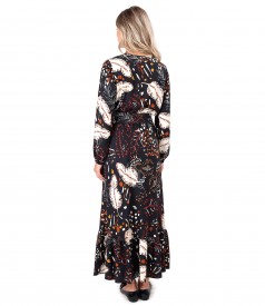 Long viscose dress printed with floral motifs