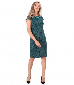 Elastic jersey midi dress with leaves print