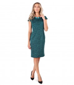 Elastic jersey midi dress with leaves print