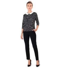 Office outfit with ankle pants and blouse with round collar