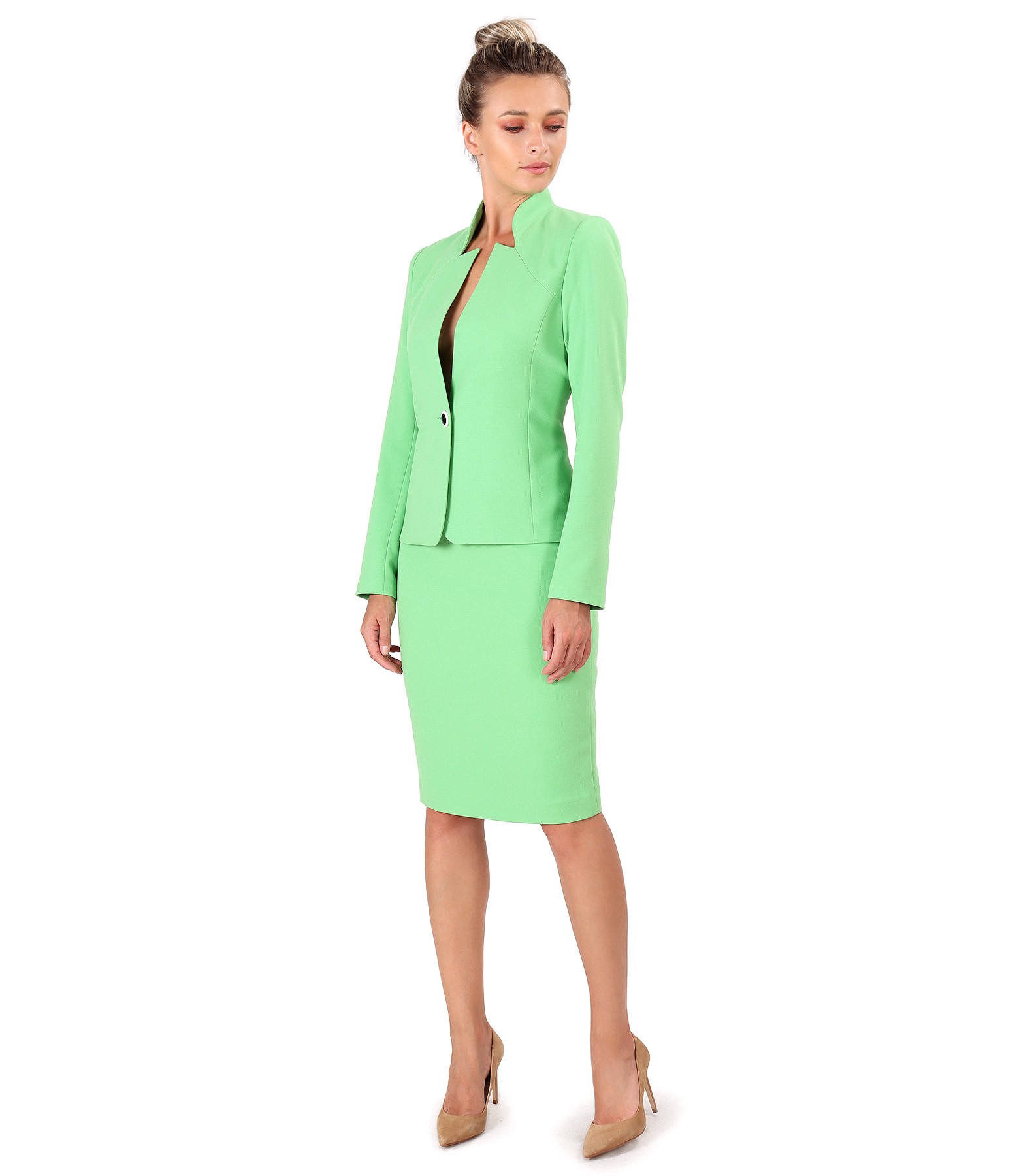 Office women suit with skirt and jacket made of elastic fabric - YOKKO