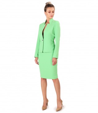 Office women suit with skirt and jacket made of elastic fabric