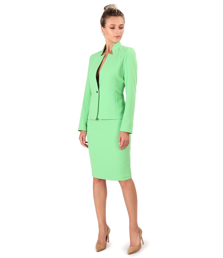 Office women suit with skirt and jacket made of elastic fabric