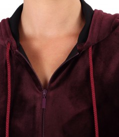 Velvet hoodie with elastic trim