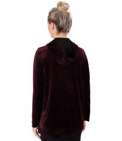 Velvet hoodie with elastic trim