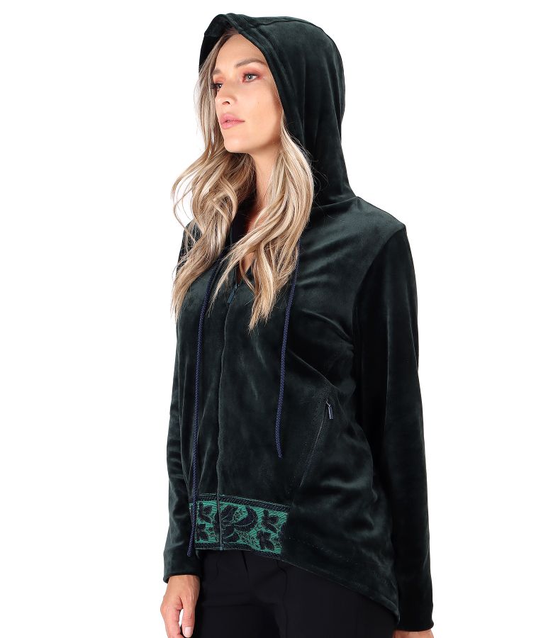 Velvet hoodie with front trim