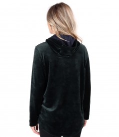 Velvet hoodie with front trim