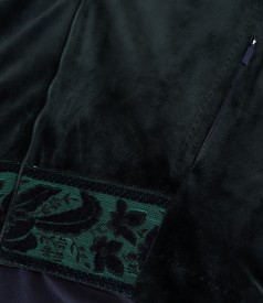 Velvet hoodie with front trim