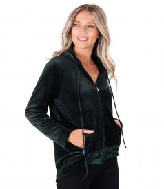 Velvet hoodie with front trim