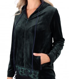 Velvet hoodie with front trim