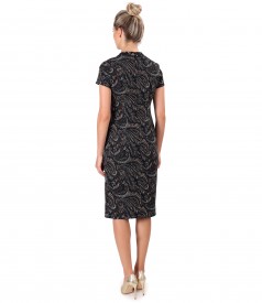 Midi dress made of elastic brocade with tunic collar