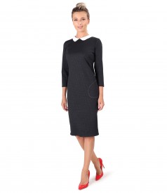 Office dress made of thick elastic jersey with a white collar