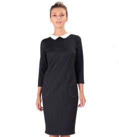 Office dress made of thick elastic jersey with a white collar