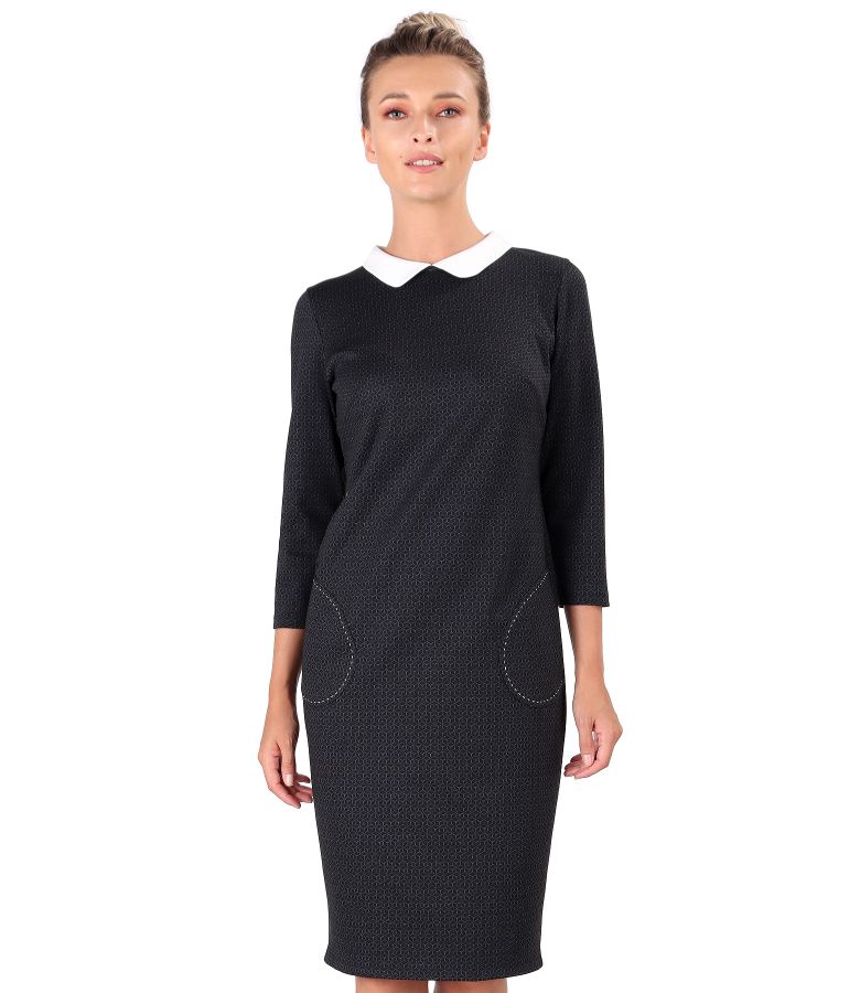 Office dress made of thick elastic jersey with a white collar