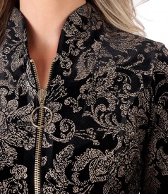 Elastic velvet midi dress with reversible zipper