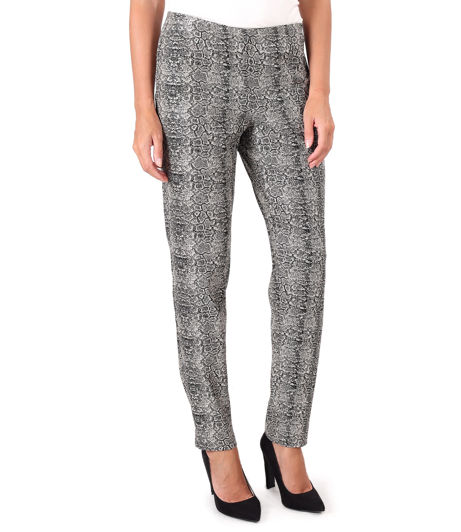 Fabric pants with animal print and lurex thread print - YOKKO