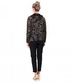 Velvet sweatshirt with golden motifs and ankle pants