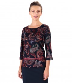 Blouse made of printed thick elastic jersey