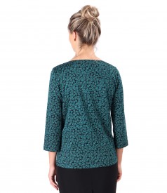 Blouse made of thick elastic jersey printed with leaves