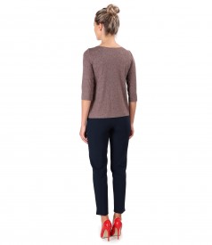 Elastic jersey blouse and ankle pants