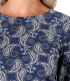Elastic jersey blouse printed with paisley motifs