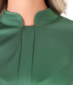 Viscose satin blouse with tunic collar