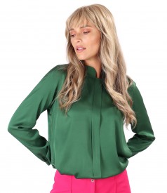 Viscose satin blouse with tunic collar