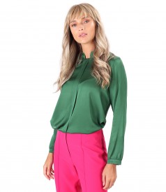 Viscose satin blouse with tunic collar