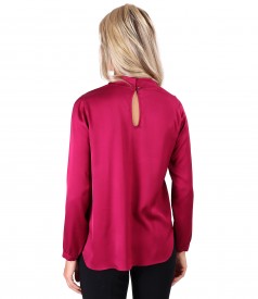 Viscose satin blouse with tunic collar