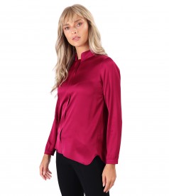 Viscose satin blouse with tunic collar