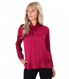 Viscose satin blouse with tunic collar