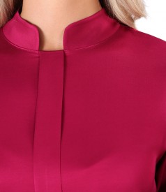 Viscose satin blouse with tunic collar