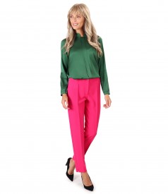 Ankle pants with viscose satin blouse