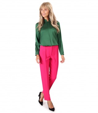 Ankle pants with viscose satin blouse