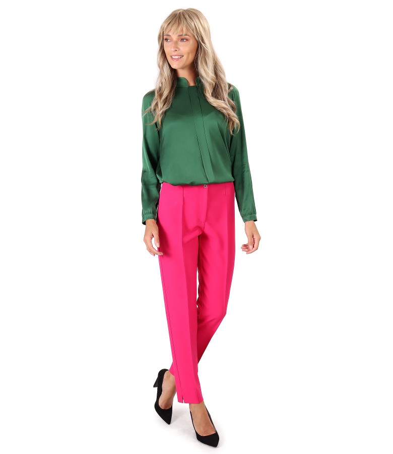 Ankle pants with viscose satin blouse