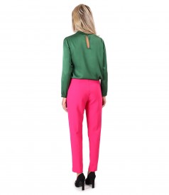 Ankle pants with viscose satin blouse