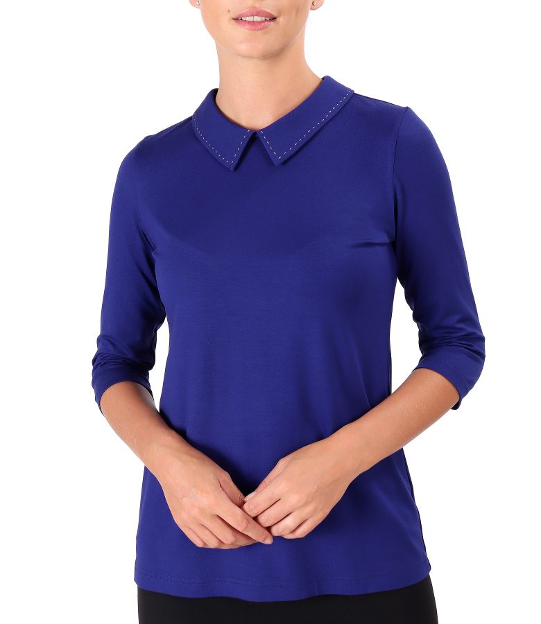 Jersey blouse with collar