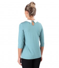 Elastic jersey blouse with pointed collar