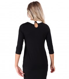 Elastic jersey blouse with pointed collar