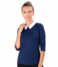 Elastic jersey blouse with pointed collar