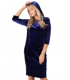 Hooded elastic velvet dress