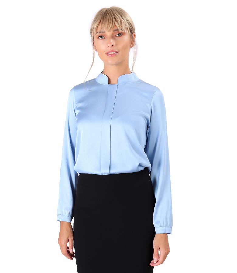 Viscose satin blouse with tunic collar