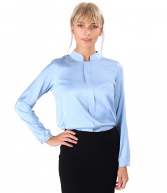 Viscose satin blouse with tunic collar