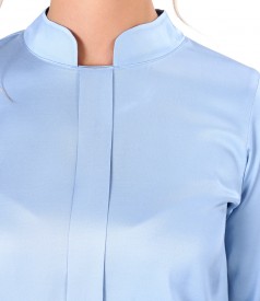 Viscose satin blouse with tunic collar