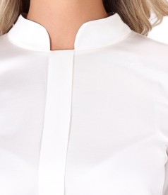 Viscose satin blouse with tunic collar